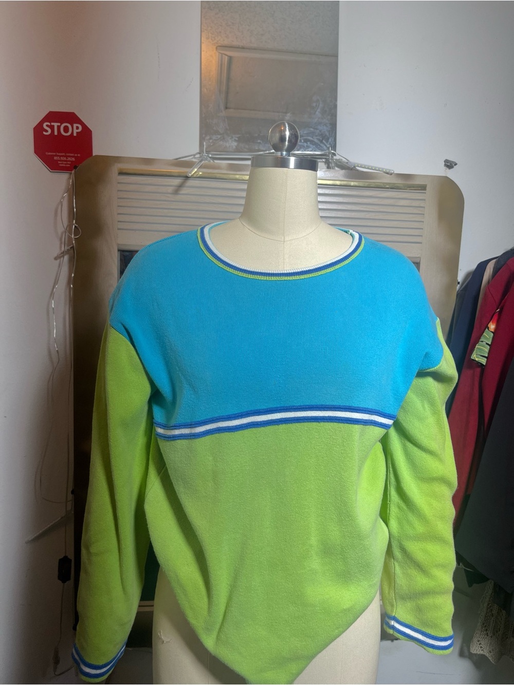 Vintage Cross Canyon Blue Green Colorblock Cotton Sweater Medium
